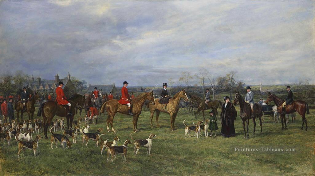 Rencontre des chiens Quorn à Kirby Gate Heywood Hardy équitation Peintures à l'huile